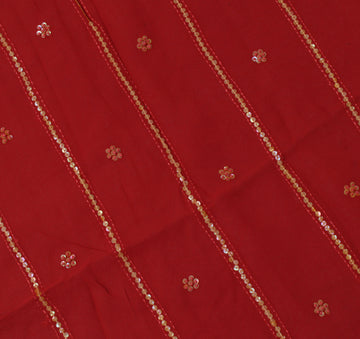 Sushila Vintage Red Sari Pure Georgette Silk Hand Embroidered Kantha Sari Fabric