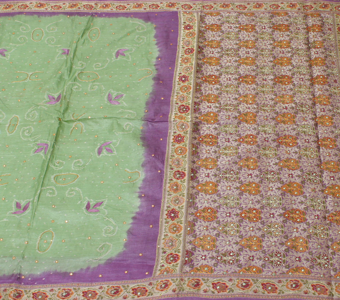 Sushila Vintage Green Saree 100% Pure Silk Woven Floral Sari 5 Yard Fabric