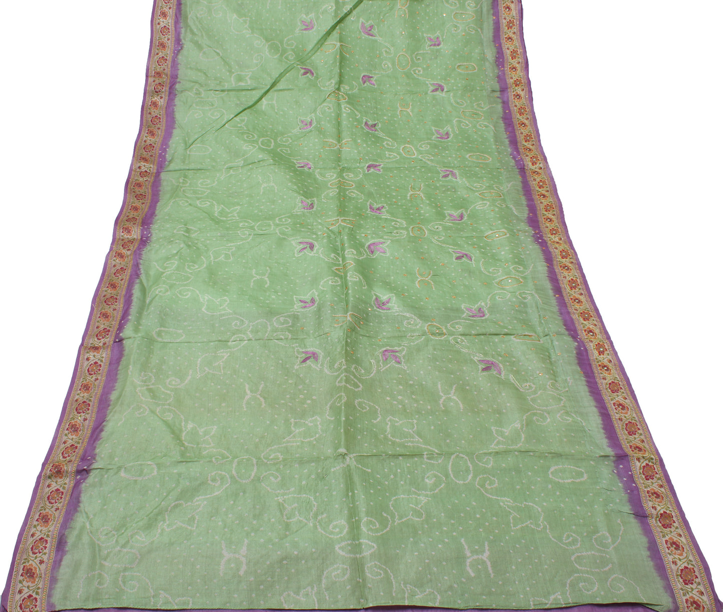 Sushila Vintage Green Saree 100% Pure Silk Woven Floral Sari 5 Yard Fabric