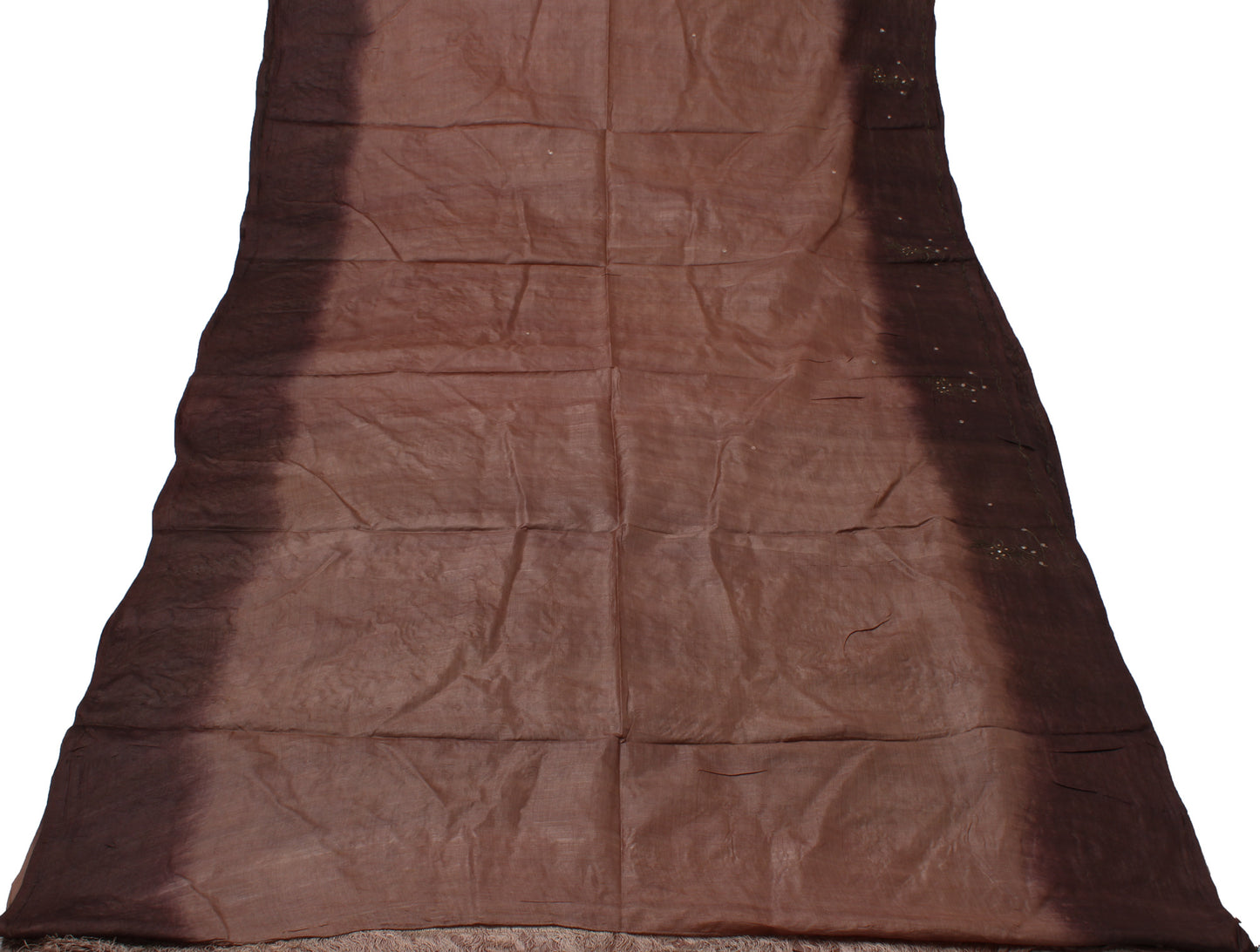Sushila Vintage Brown Indian Saree Pure Silk Embroidered Floral Sari Fabric
