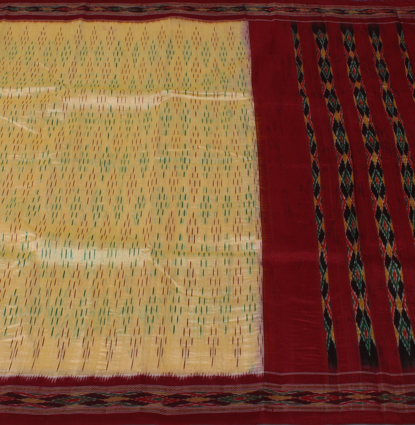 Sushila Vintage Cream Saree Pure Silk Hand Woven Ikat Patola Sari Craft Fabric