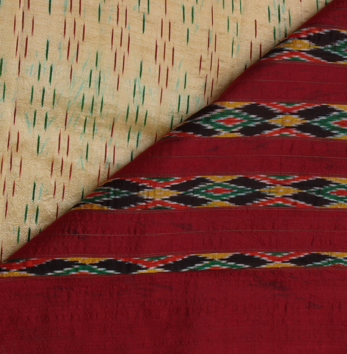 Sushila Vintage Cream Saree Pure Silk Hand Woven Ikat Patola Sari Craft Fabric