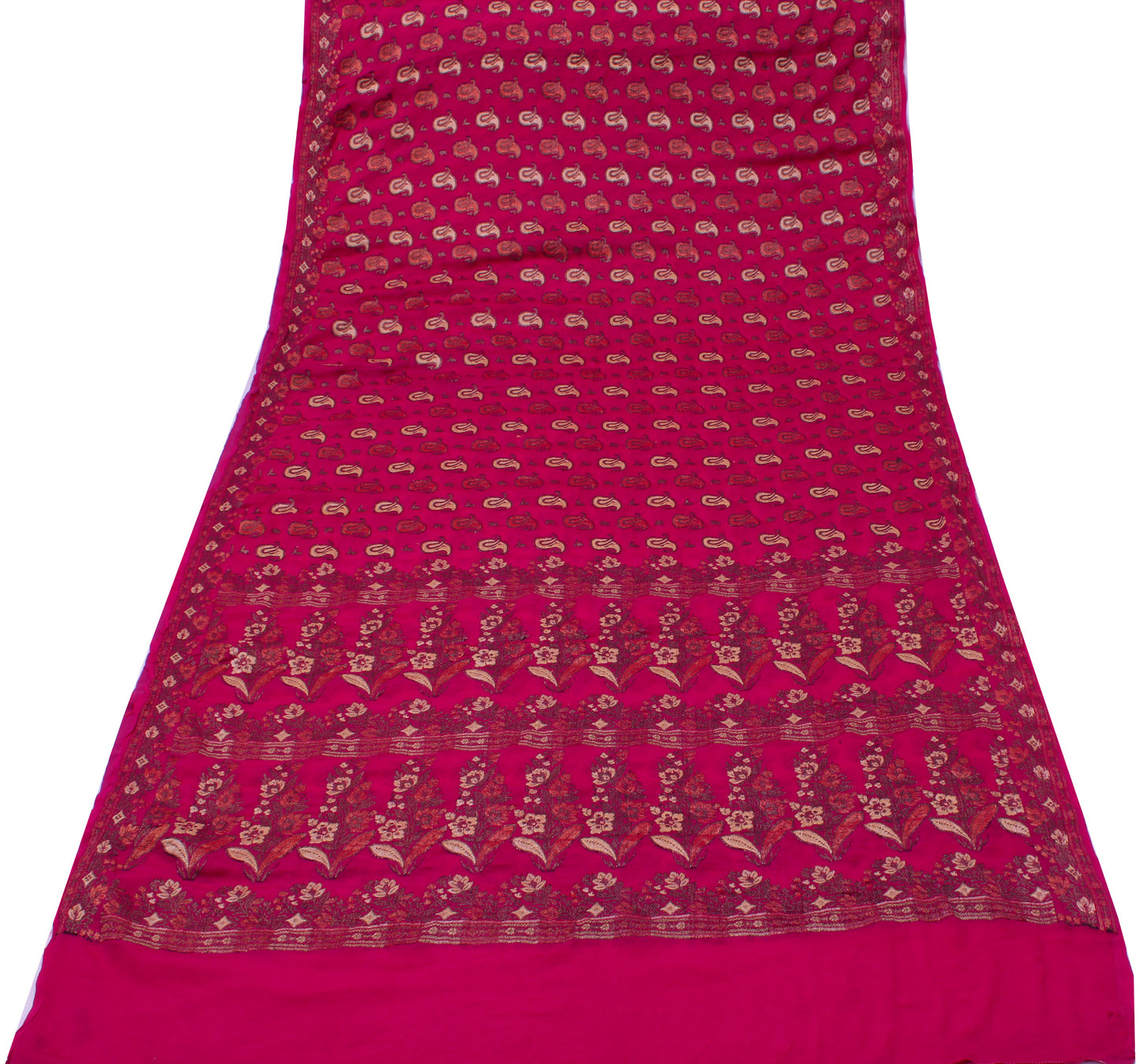 Sushila Vintage Magenta Saree Pure Georgette Silk All Over Woven Sari 5YD Fabric