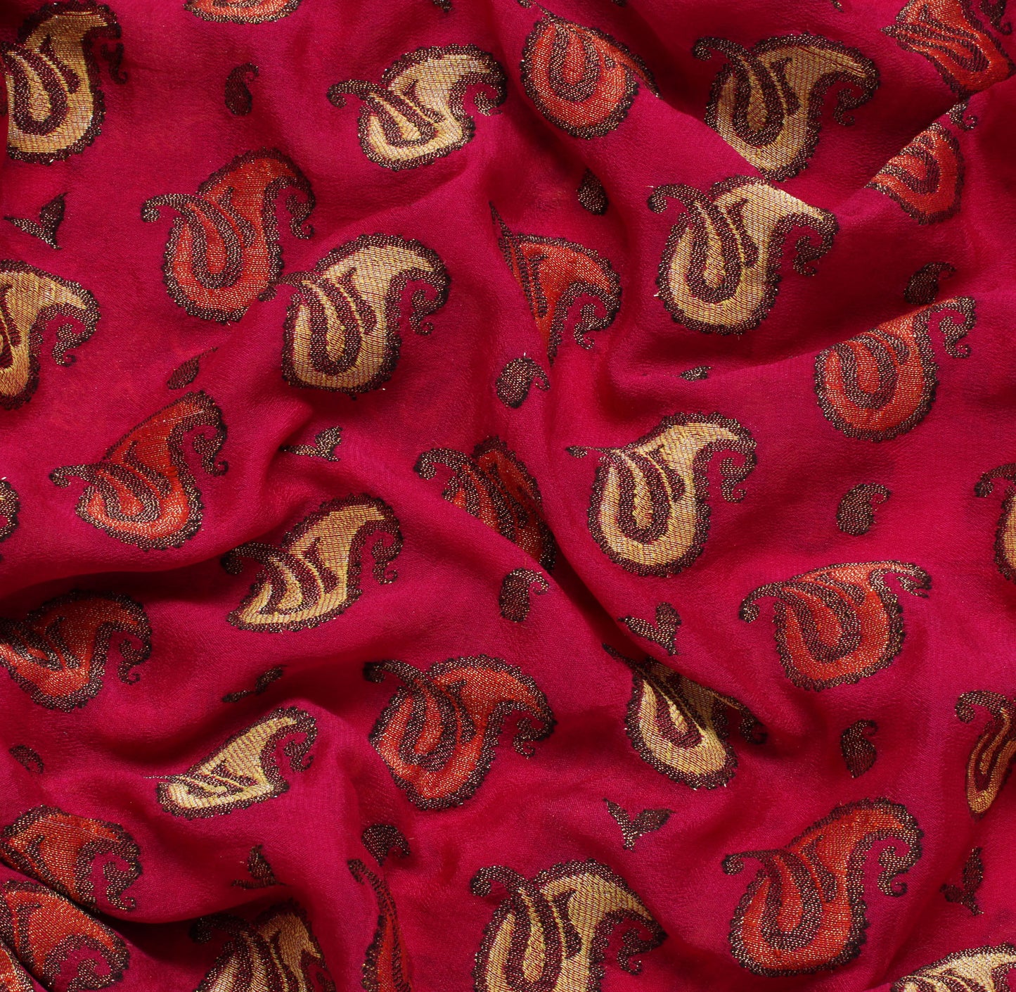 Sushila Vintage Magenta Saree Pure Georgette Silk All Over Woven Sari 5YD Fabric