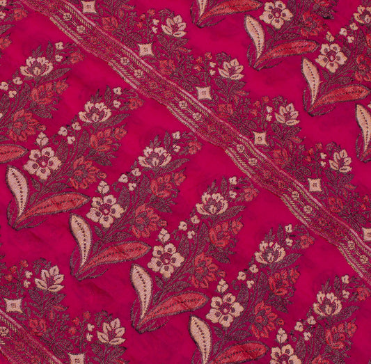 Sushila Vintage Magenta Saree Pure Georgette Silk All Over Woven Sari 5YD Fabric