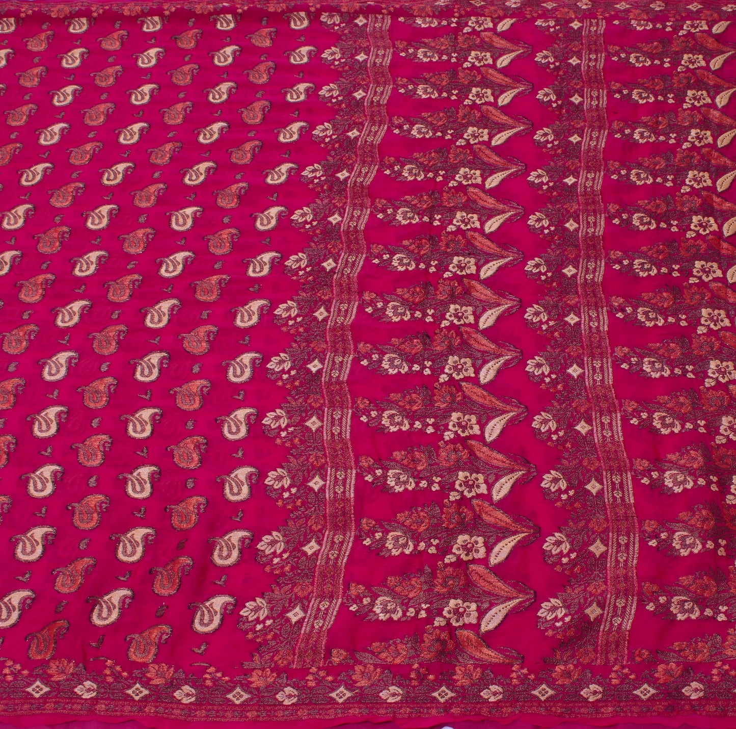 Sushila Vintage Magenta Saree Pure Georgette Silk All Over Woven Sari 5YD Fabric