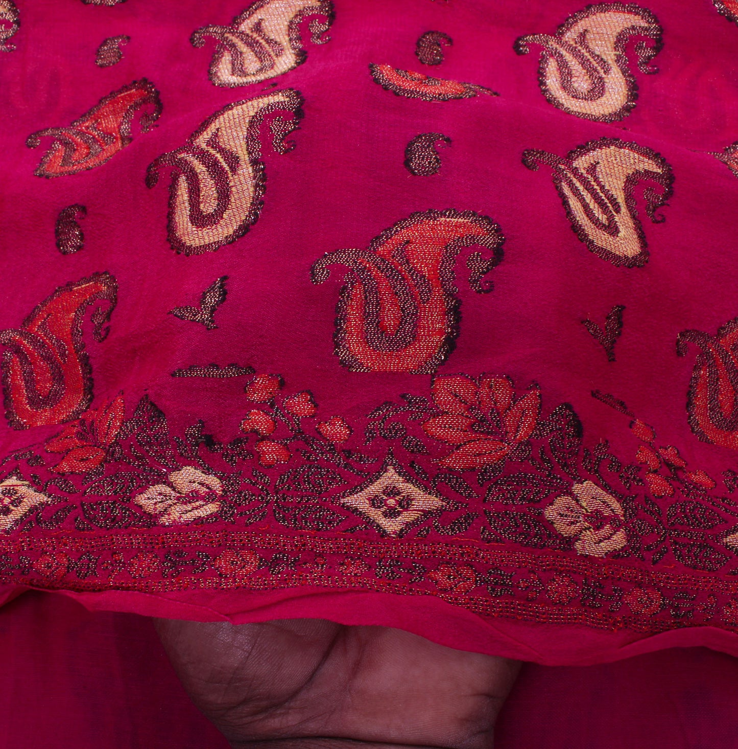 Sushila Vintage Magenta Saree Pure Georgette Silk All Over Woven Sari 5YD Fabric