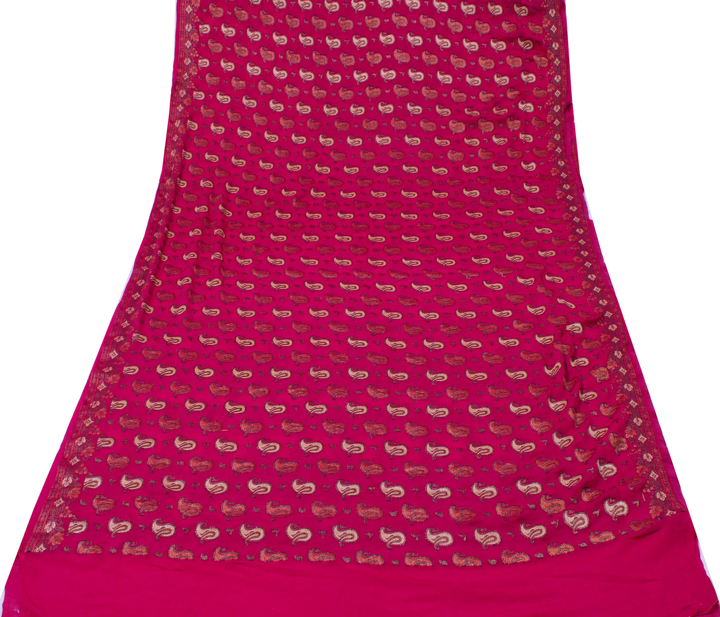Sushila Vintage Magenta Saree Pure Georgette Silk All Over Woven Sari 5YD Fabric