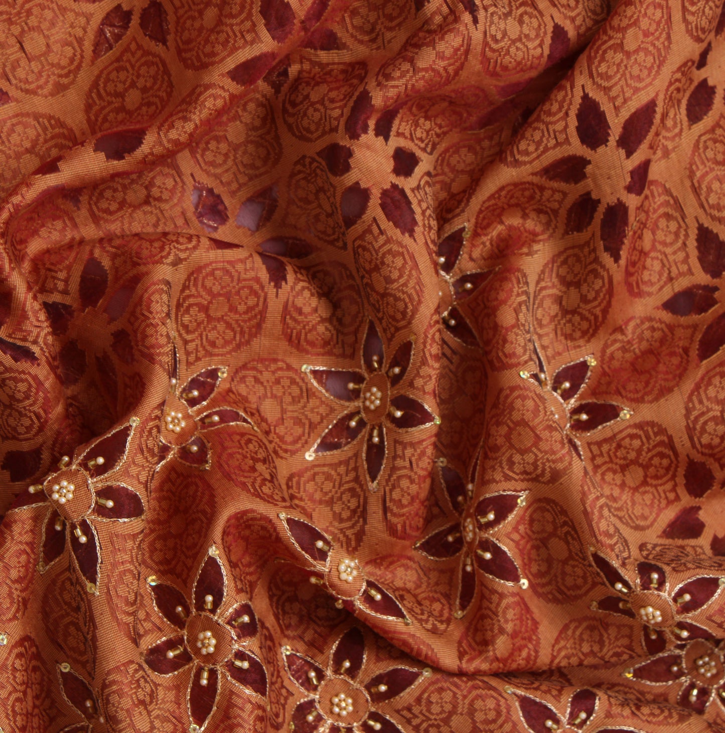 Sushila Vintage Peach HEAVY Saree Pure Silk Zari Embroidered Floral Sari Fabric