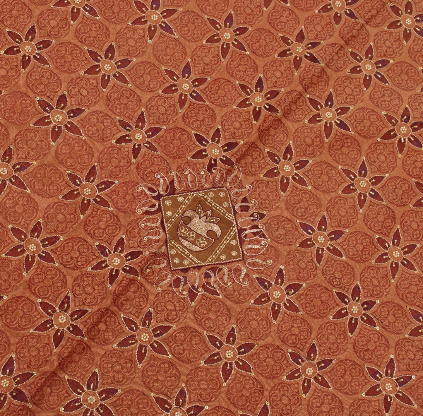 Sushila Vintage Peach HEAVY Saree Pure Silk Zari Embroidered Floral Sari Fabric