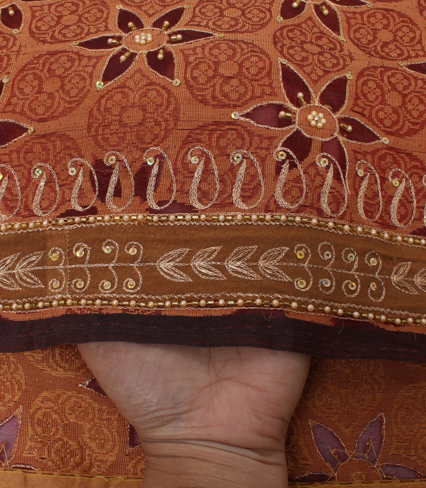 Sushila Vintage Peach HEAVY Saree Pure Silk Zari Embroidered Floral Sari Fabric