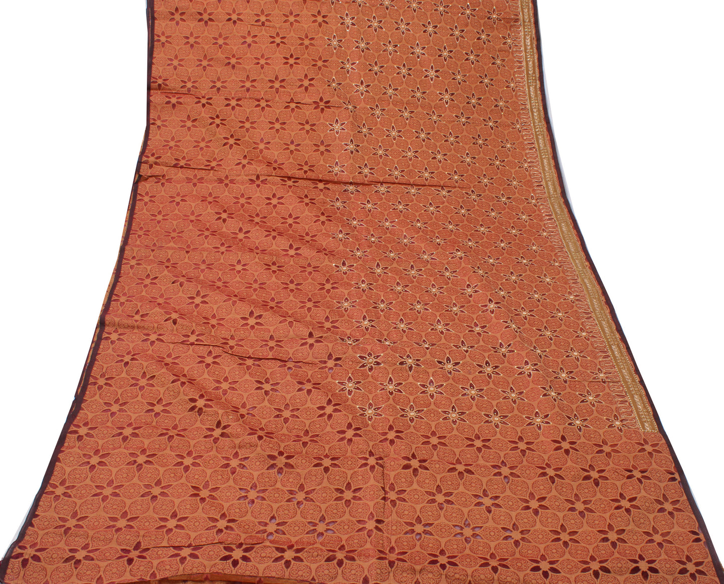 Sushila Vintage Peach HEAVY Saree Pure Silk Zari Embroidered Floral Sari Fabric