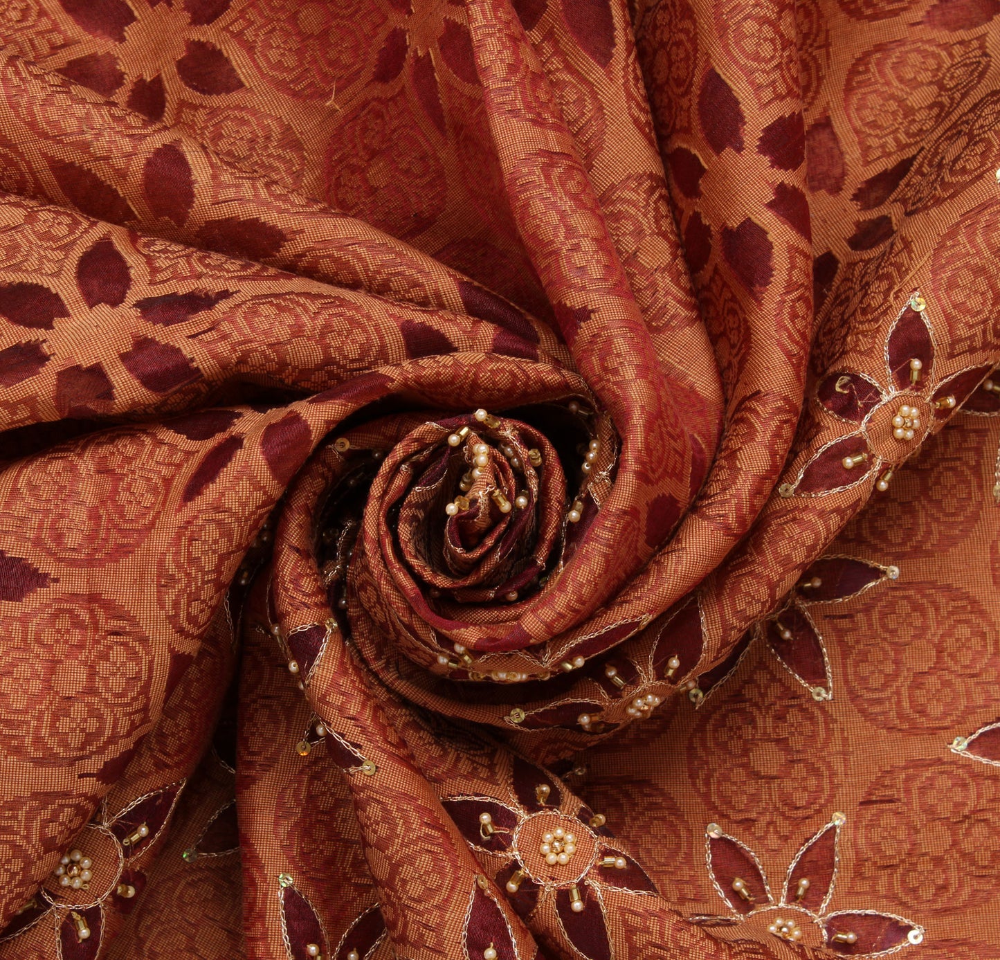 Sushila Vintage Peach HEAVY Saree Pure Silk Zari Embroidered Floral Sari Fabric