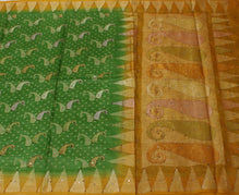 Sushila Vintage Green Indian Saree 100% Pure Silk Woven Mirror Work Sari Fabric