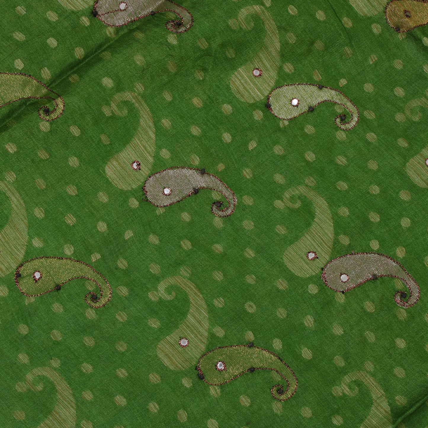 Sushila Vintage Green Indian Saree 100% Pure Silk Woven Mirror Work Sari Fabric