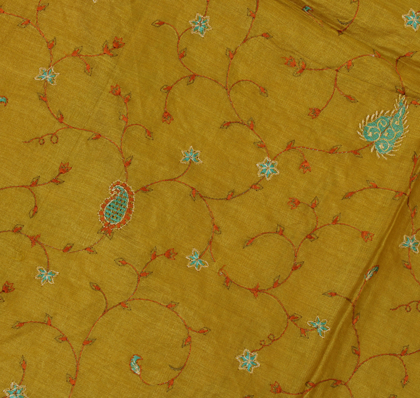 Sushila Vintage Green Saree Pure Silk Woven & Embroidered Floral Sari Fabric