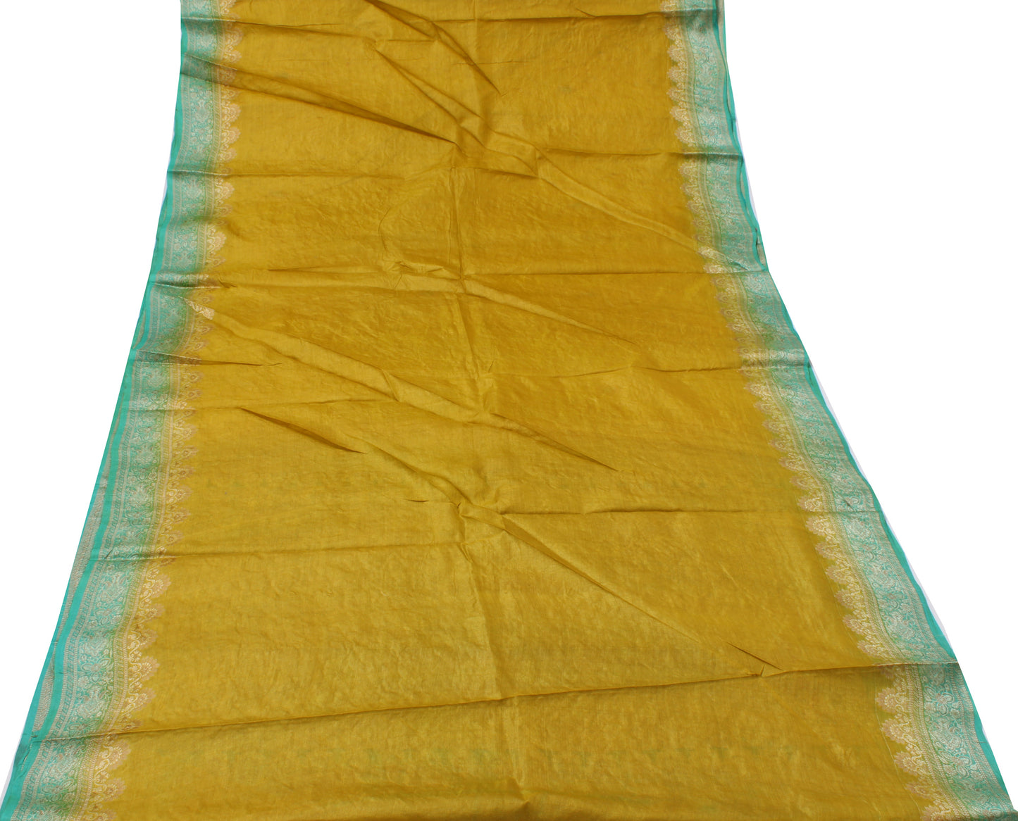 Sushila Vintage Green Saree Pure Silk Woven & Embroidered Floral Sari Fabric