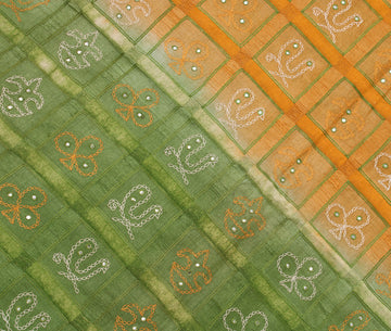 Sushila Vintage Green Saree 100% Pure Silk Embroidered Woven Sari 5 Yard Fabric