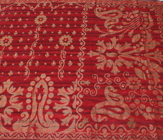 Sushila Vintage Red Purple Indian Saree Pure Silk Woven Floral Sari Decor Fabric