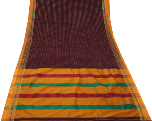 Sushila Vintage Burgundy Indian Saree Art Silk Woven Handloom Sari 5Yard Craft Fabric