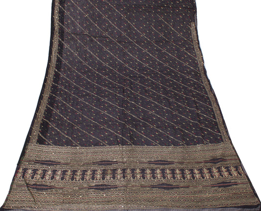 Sushila Vintage Blue Indian Sari Blend Silk Printed Aari Work Sari 5 Yard Fabric