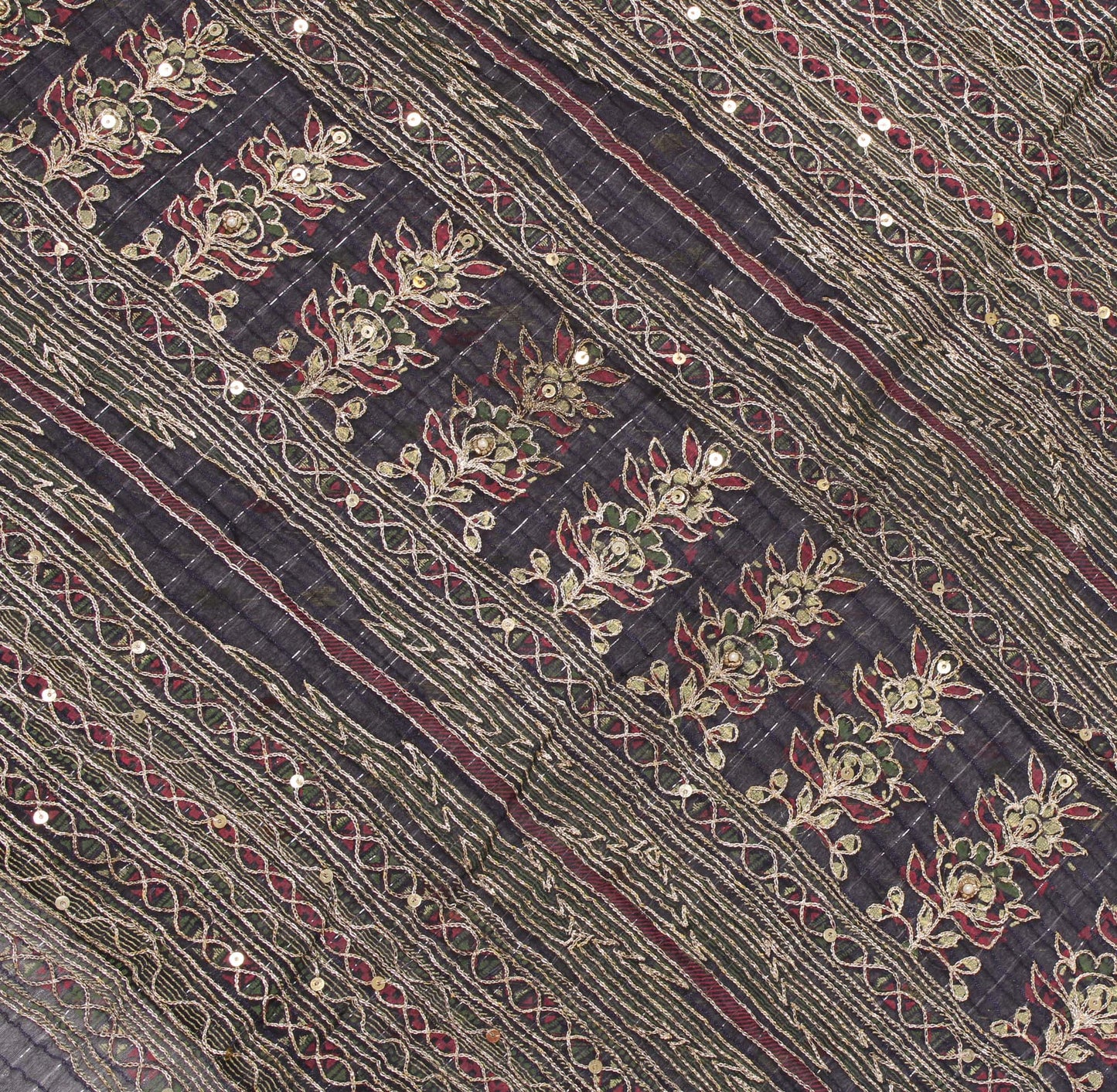Sushila Vintage Blue Indian Sari Blend Silk Printed Aari Work Sari 5 Yard Fabric