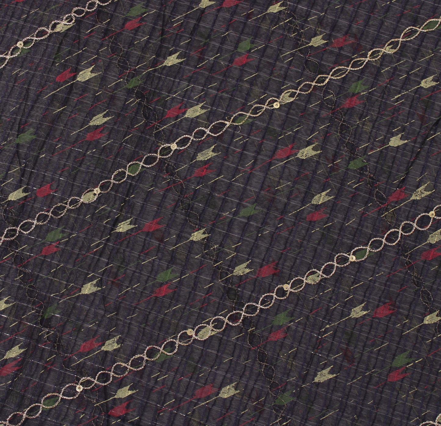 Sushila Vintage Blue Indian Sari Blend Silk Printed Aari Work Sari 5 Yard Fabric