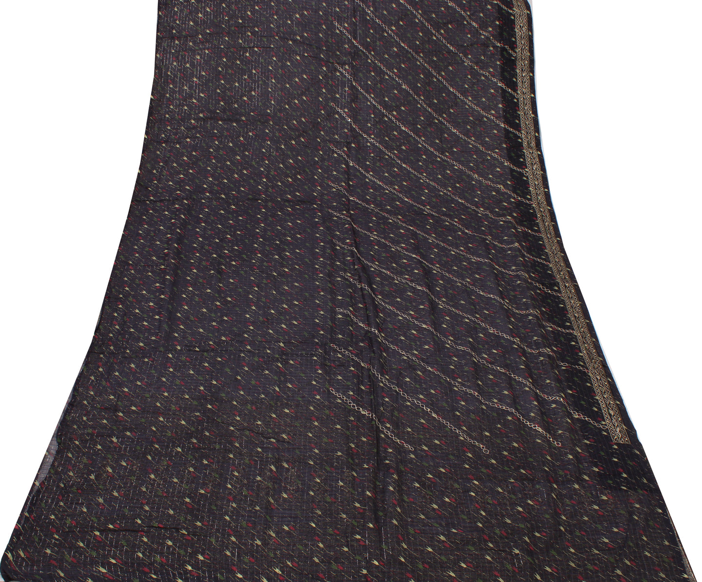 Sushila Vintage Blue Indian Sari Blend Silk Printed Aari Work Sari 5 Yard Fabric