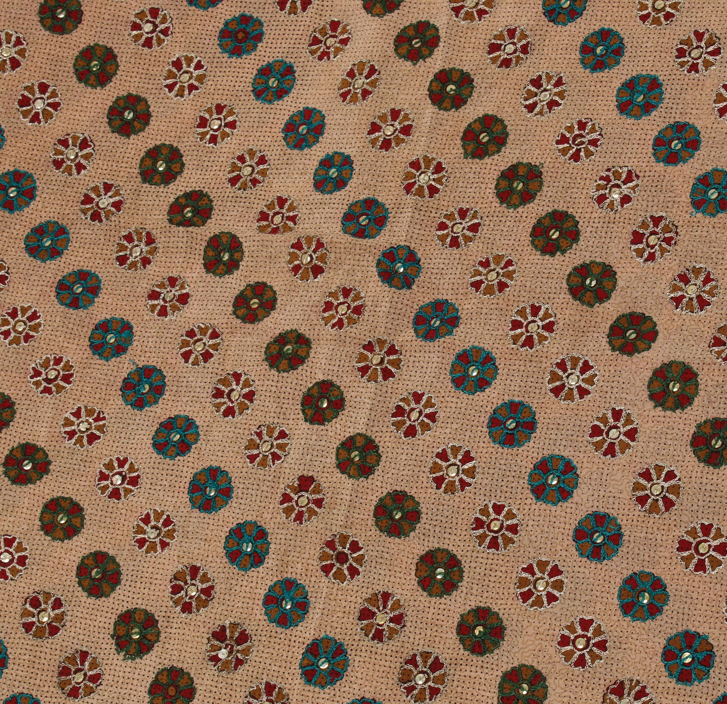 Sushila Vintage Cream Sari Pure Crepe Silk Embroidered Floral Sari 5 Yard Fabric