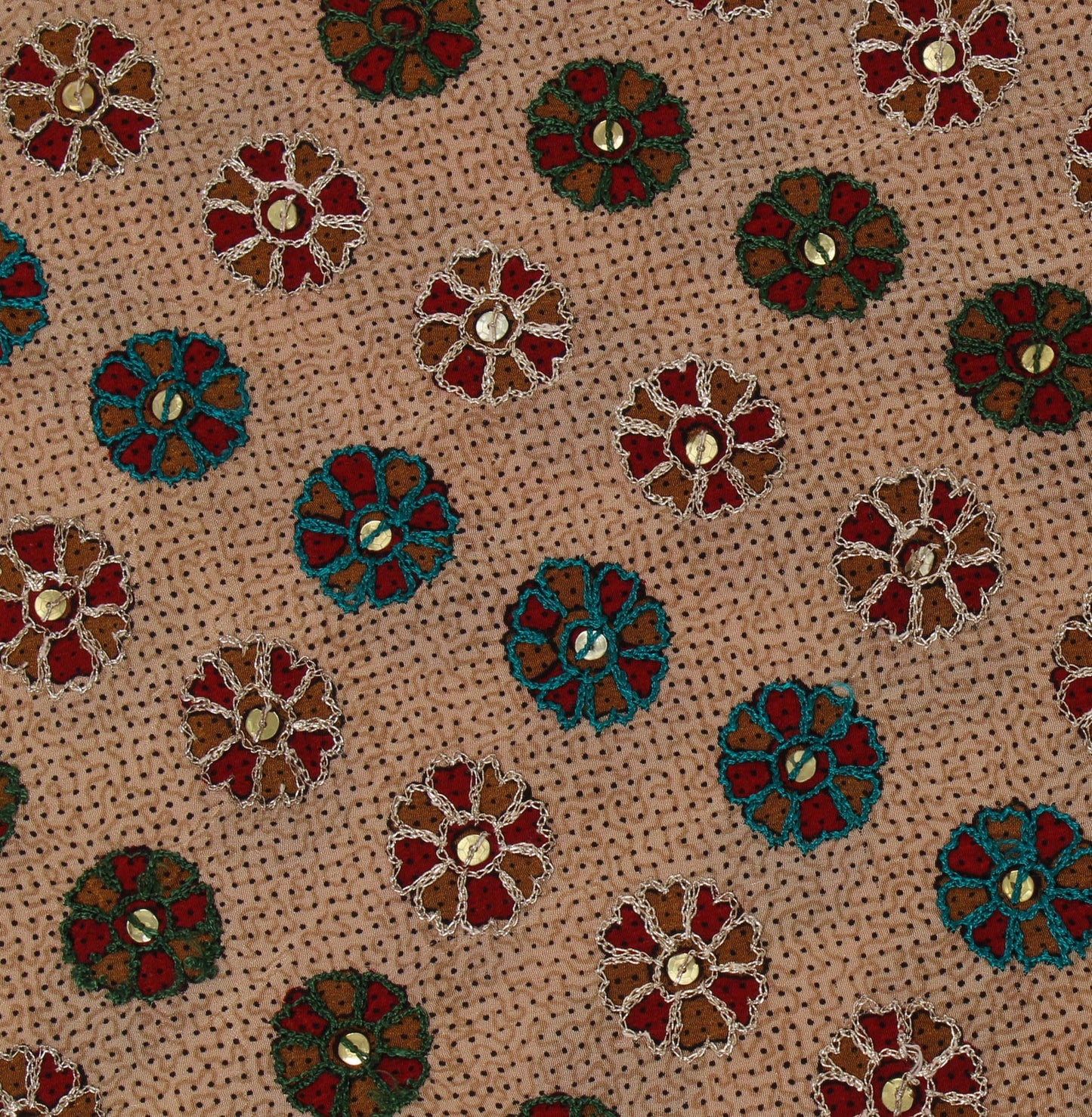 Sushila Vintage Cream Sari Pure Crepe Silk Embroidered Floral Sari 5 Yard Fabric