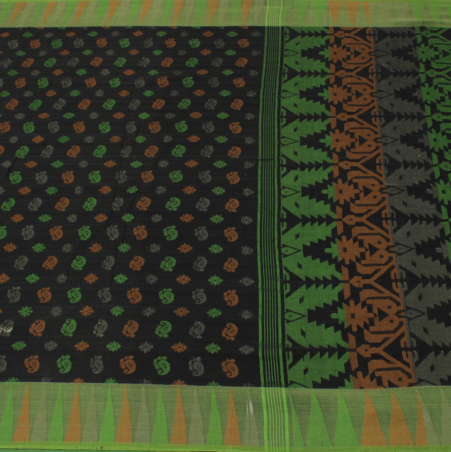 Sushila Vintage Black Indian Saree Pure Cotton Hand Woven Abstract Sari Craft Fabric
