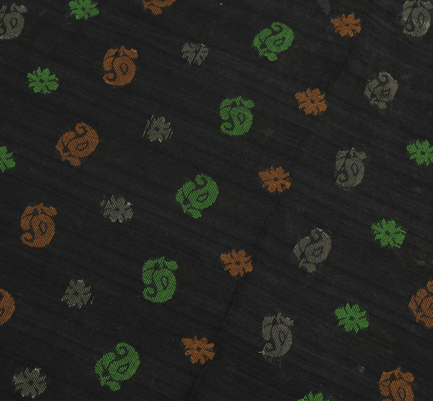 Sushila Vintage Black Indian Saree Pure Cotton Hand Woven Abstract Sari Craft Fabric