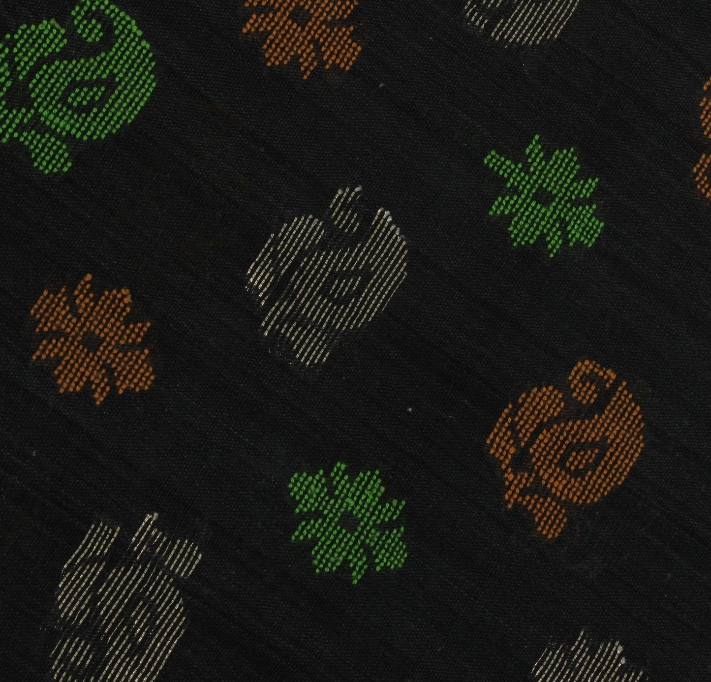 Sushila Vintage Black Indian Saree Pure Cotton Hand Woven Abstract Sari Craft Fabric