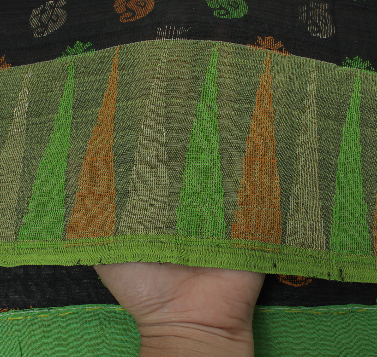 Sushila Vintage Black Indian Saree Pure Cotton Hand Woven Abstract Sari Craft Fabric