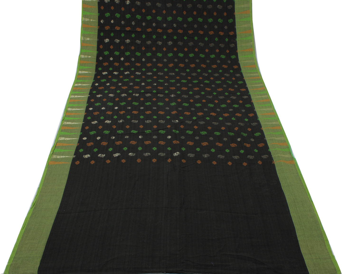Sushila Vintage Black Indian Saree Pure Cotton Hand Woven Abstract Sari Craft Fabric