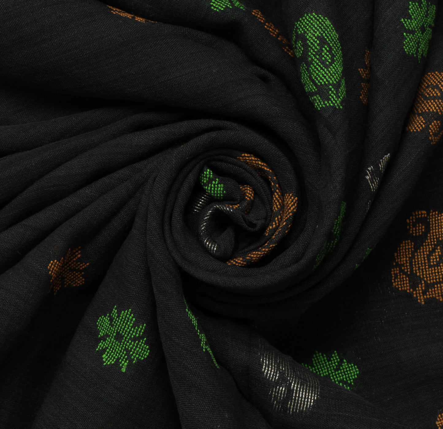 Sushila Vintage Black Indian Saree Pure Cotton Hand Woven Abstract Sari Craft Fabric