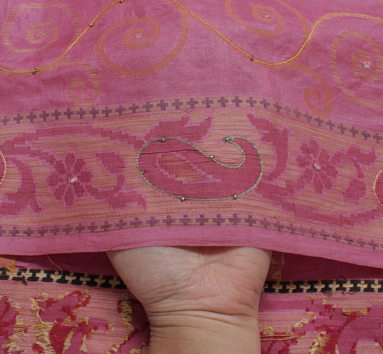 Sushila Vintage Magenta Indian Saree 100% Pure Silk Woven Sari 5Yd Craft Fabric