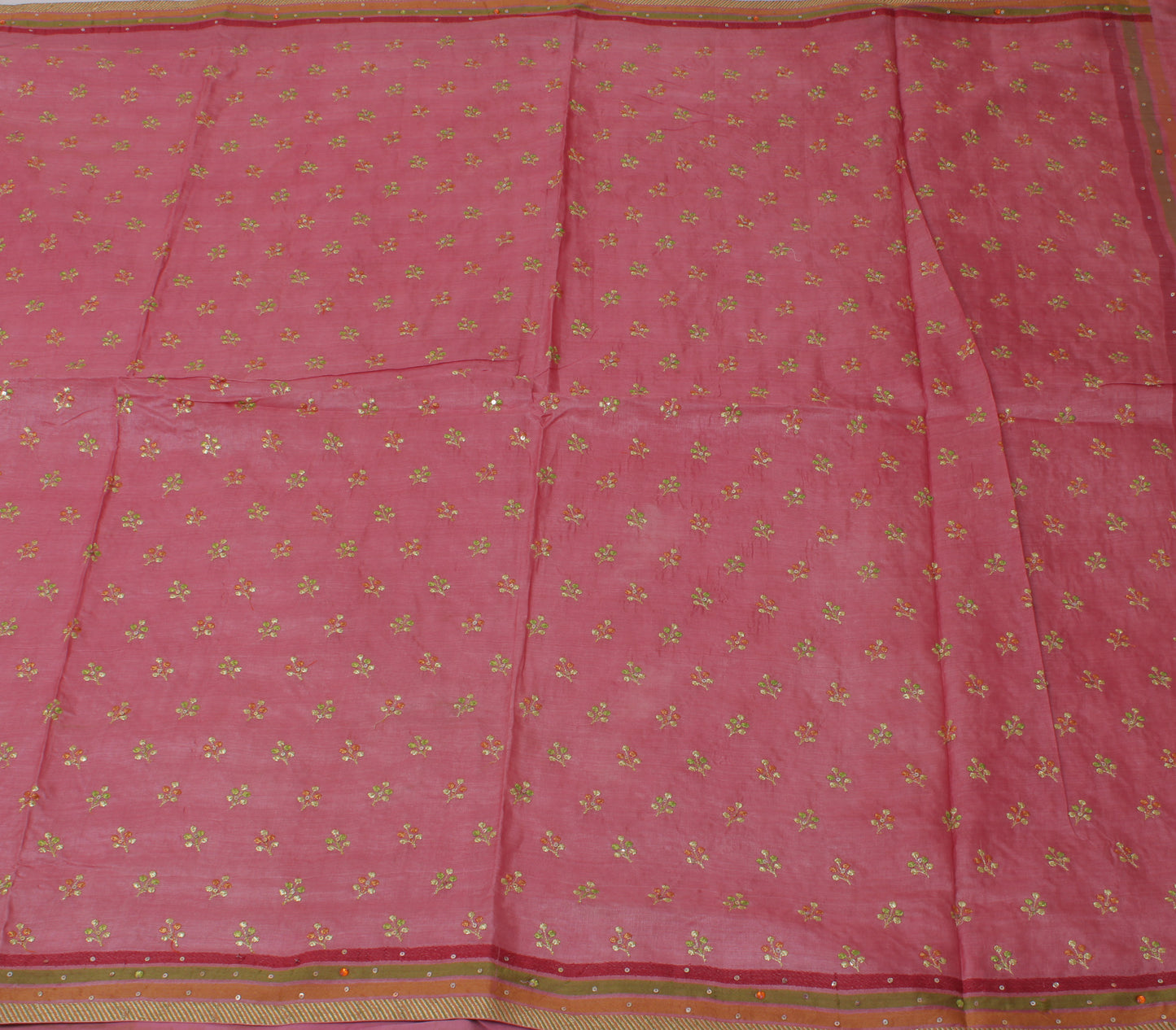 Sushila Vintage Pink Saree Pure Tussar Silk Embroidered Floral Sari Craft Fabric