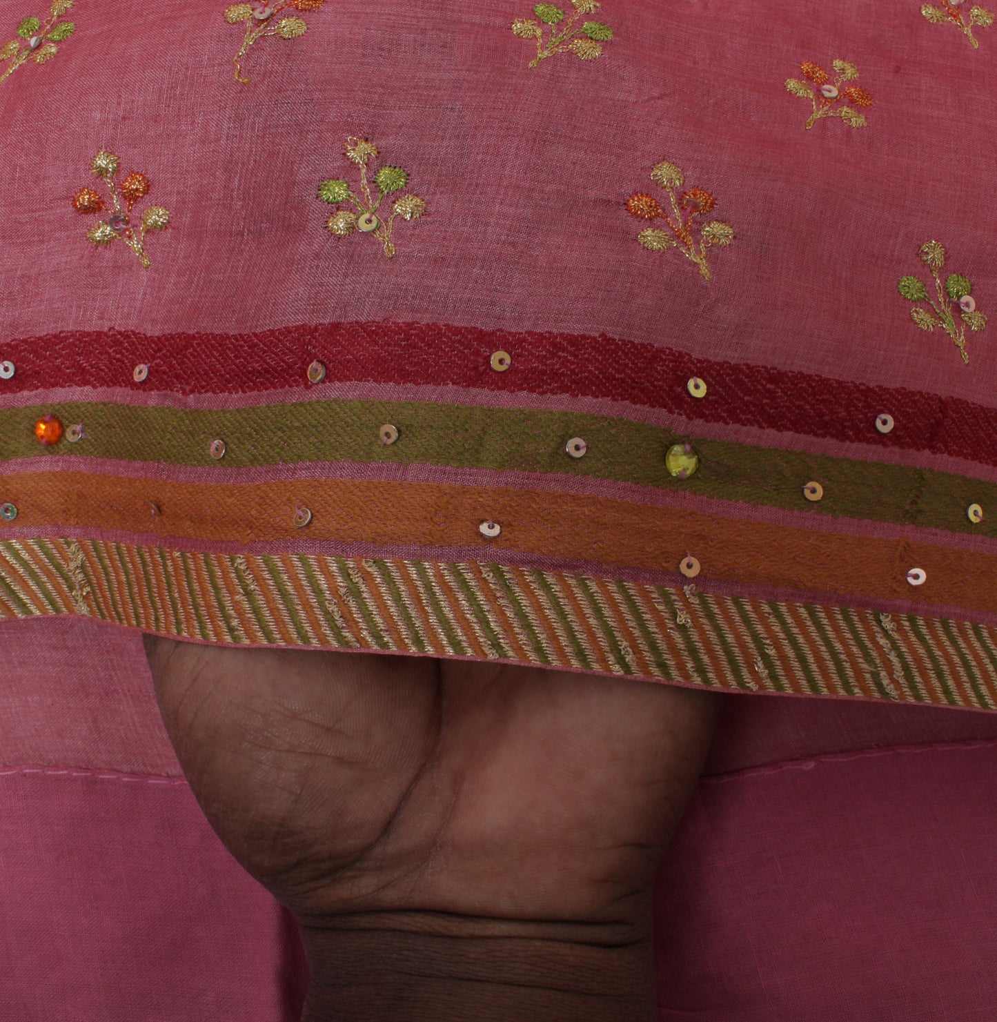 Sushila Vintage Pink Saree Pure Tussar Silk Embroidered Floral Sari Craft Fabric