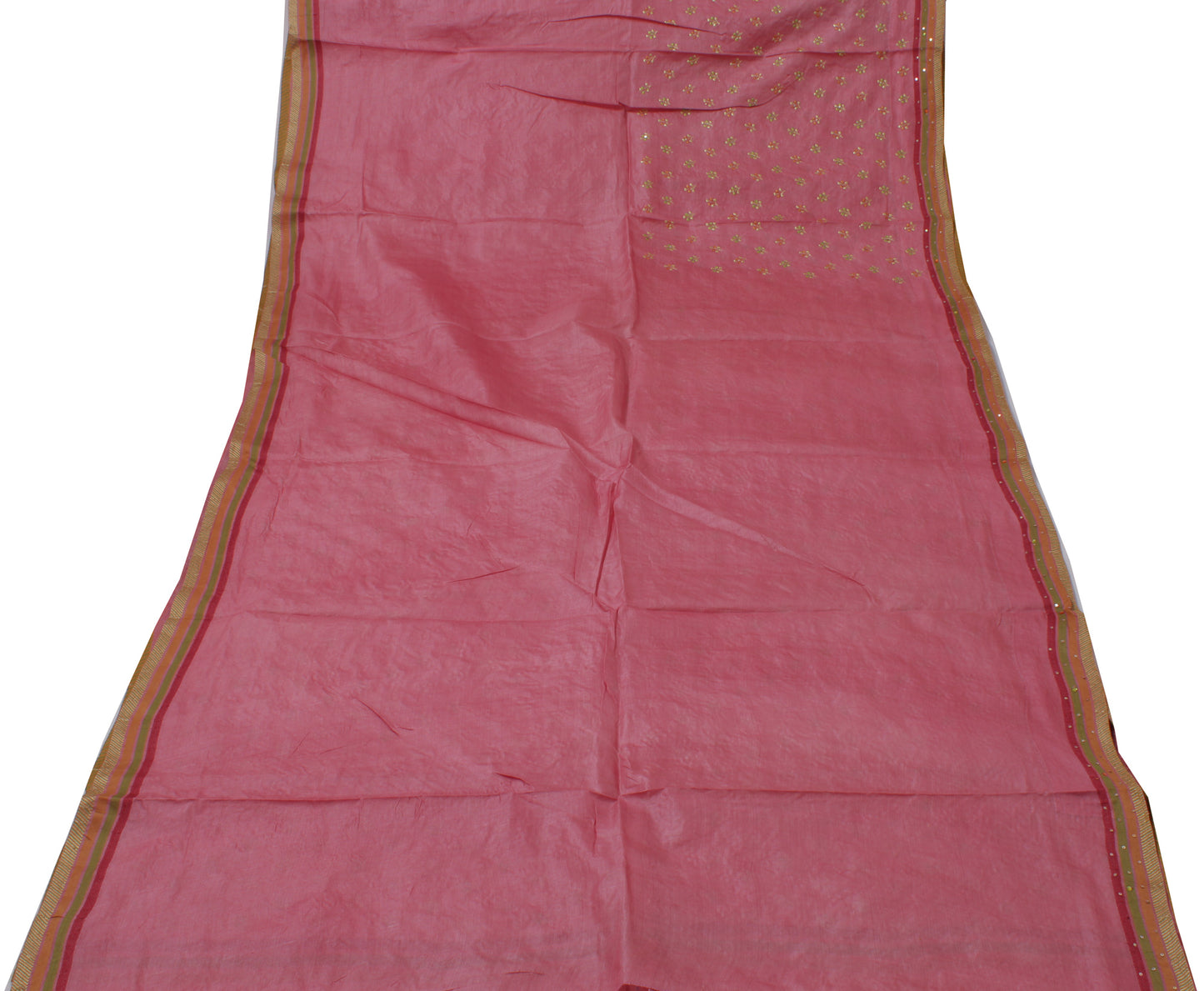 Sushila Vintage Pink Saree Pure Tussar Silk Embroidered Floral Sari Craft Fabric