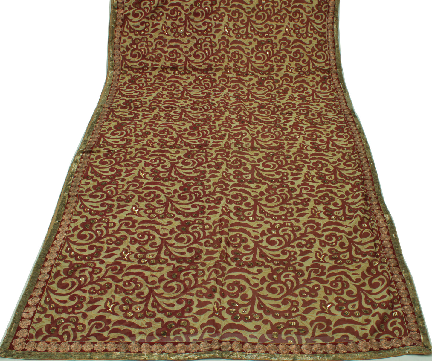 Sushila Vintage Green HEAVY Saree Pure Georgette Silk Printed Sari Craft 5 Yard Fabric