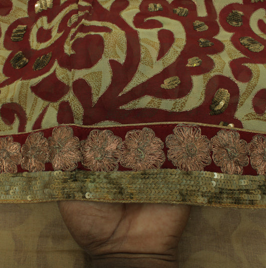 Sushila Vintage Green HEAVY Saree Pure Georgette Silk Printed Sari Craft 5 Yard Fabric