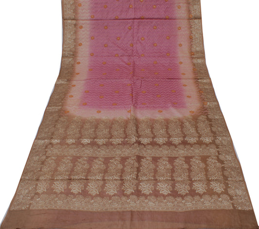 Sushila Vintage Pink Saree 100% Pure Silk Woven & Embroidered Floral Sari Fabric