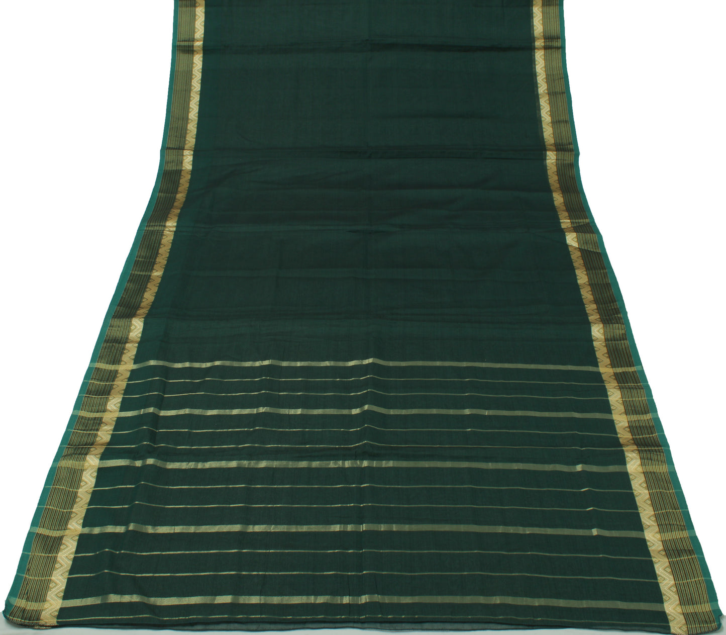 Sushila Vintage Green Indian Saree Blend Silk Woven Sari Craft 5 Yard Fabric