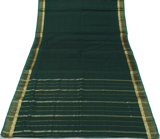 Sushila Vintage Green Indian Saree Blend Silk Woven Sari Craft 5 Yard Fabric