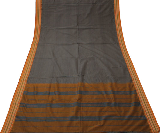 Sushila Vintage Gray Indian Saree Blend Cotton Woven Check Sari Decor Fabric