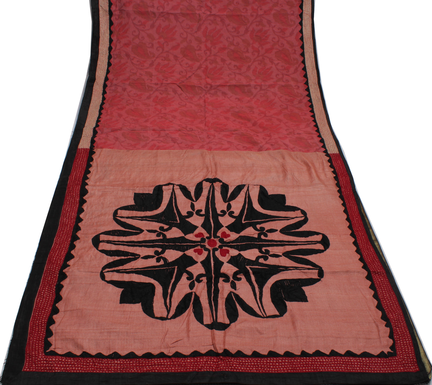 Sushila Vintage Peach Saree Blend Silk Woven & Embroidered Floral Sari Craft Fabric