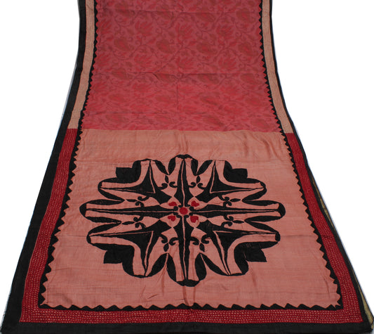Sushila Vintage Peach Saree Blend Silk Woven & Embroidered Floral Sari Craft Fabric