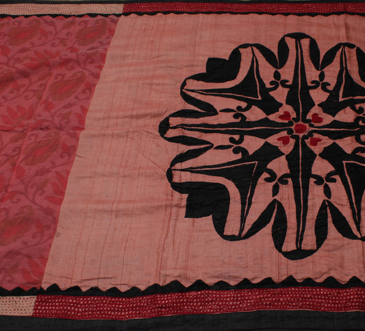Sushila Vintage Peach Saree Blend Silk Woven & Embroidered Floral Sari Craft Fabric