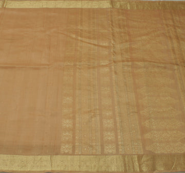 Sushila Vintage Brown Indian Saree Pure Silk Woven Paisley Sari 5 Yard Fabric